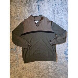 Hawker Rye Men's XL Cashmere Cotton Blend 1/4 Zip Striped Colorblock Sweater
